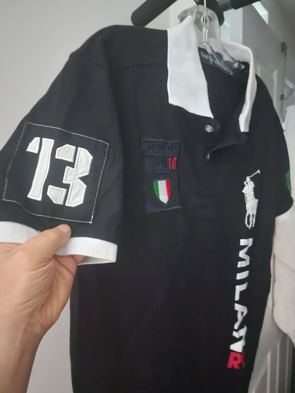 Ralph Lauren Black Polo Shirt with White Collar and Green Patch